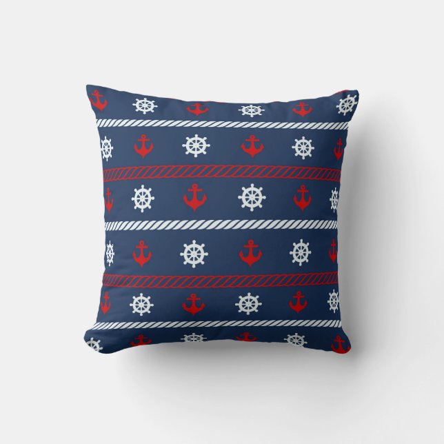 Almofada Teste padrão branco e azul vermelho do oceano (Frente)