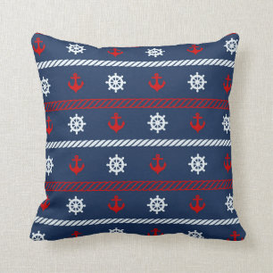 Almofada Teste padrão branco e azul vermelho do oceano