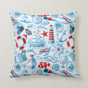 Almofada Teste padrão branco e azul vermelho náutico
