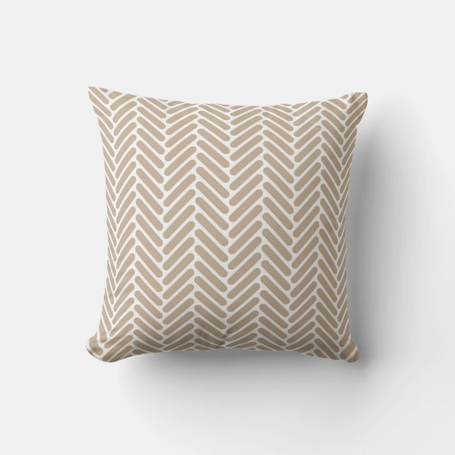 Almofada Teste padrão clássico de Herringbone em Tan e em (Frente)