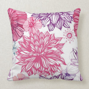 Almofada Teste padrão com ásteres e a dália cor-de-rosa