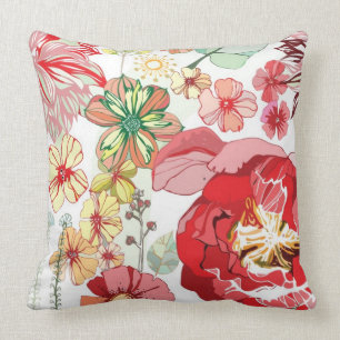 Almofada Teste padrão com flores vermelhas