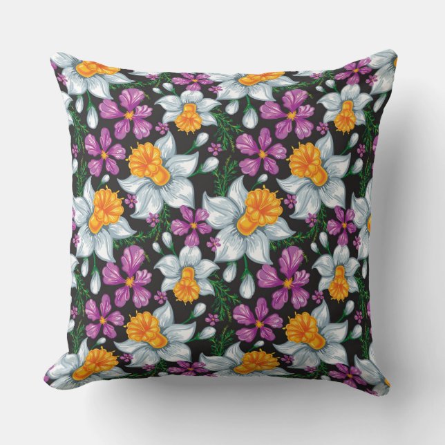 Almofada Teste padrão da elegância com flores 2 do narciso (Frente)