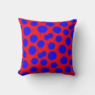 Almofada Teste padrão da mancha - azul no vermelho
