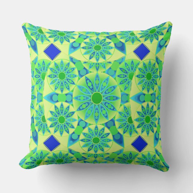 Almofada Teste padrão da mandala, turquesa, azul, verde (Frente)