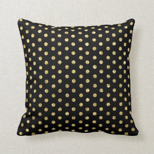 Almofada Teste padrão de bolinhas preto e Dourado na moda