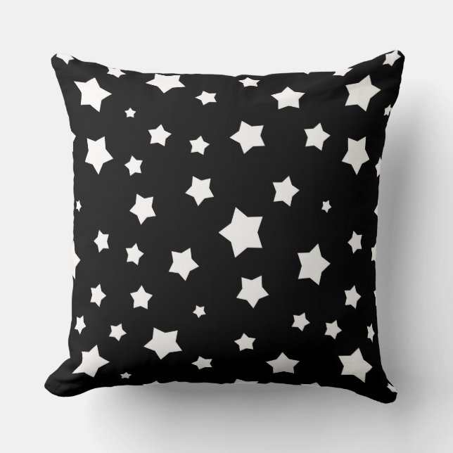 Almofada Teste padrão de estrelas preto e branco (Frente)