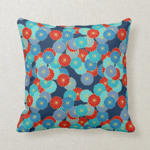 Almofada Teste padrão de flor do art deco - azul, turquesa