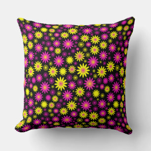 Almofada Teste padrão de flor - rosa quente, amarelo e