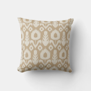 Almofada Teste padrão de Ikat em Tan e natural florais
