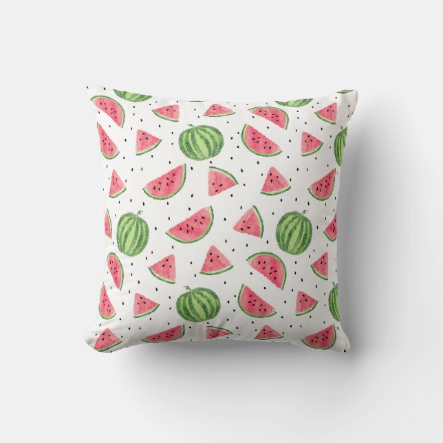 Almofada Teste padrão de néon das melancias da aguarela (Frente)