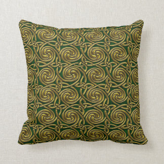 Almofada Teste padrão de nós espiral celta Dourado e verde