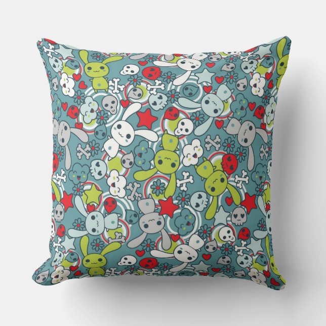 Almofada teste padrão do azul do kawaii (Frente)