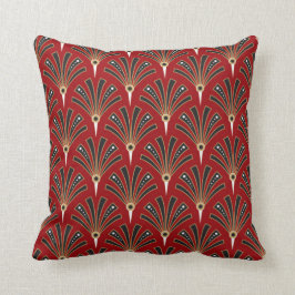 Almofada Teste padrão do fã do art deco no vermelho 2