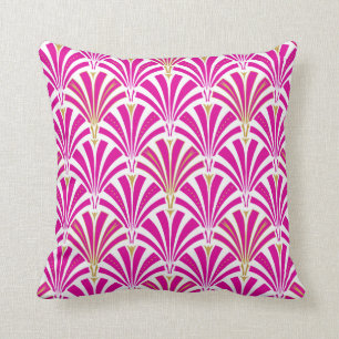 Almofada Teste padrão do fã do art deco - rosa do fúcsia