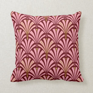 Almofada Teste padrão do fã do art deco - rosa e marrom