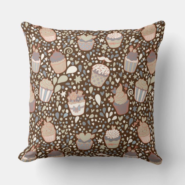 Almofada Teste padrão doce feito de cupcakes saborosos (Frente)