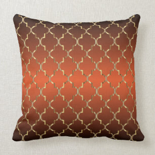 Almofada Teste padrão Dourado de Quatrefoil na laranja