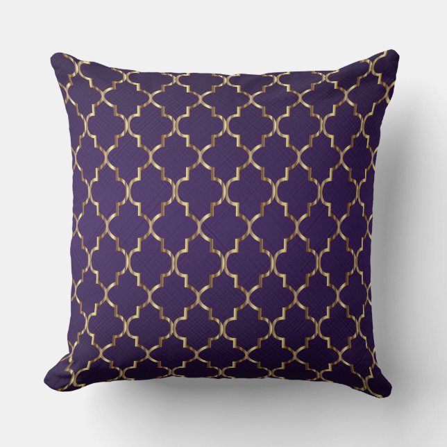 Almofada Teste padrão Dourado de Quatrefoil no roxo da (Frente)