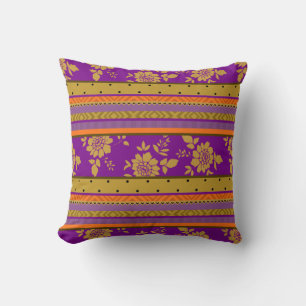 Almofada Teste padrão floral alaranjado roxo chique das