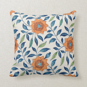 Almofada Teste padrão floral azul & alaranjado