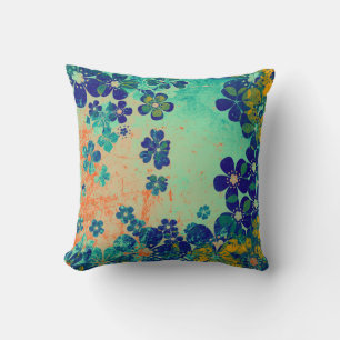 Almofada Teste padrão floral azul do verde amarelo do