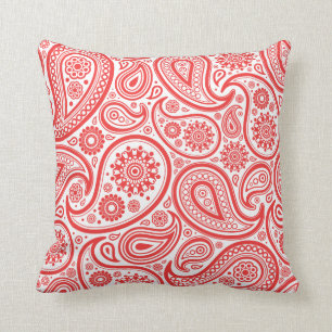 Almofada Teste padrão floral branco vermelho de Paisley