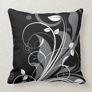 Almofada Teste padrão floral cinzento no preto