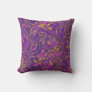 Almofada Teste padrão floral corajoso botânico no roxo