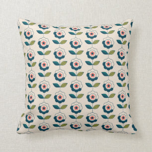 Almofada Teste padrão floral de turquesa retro