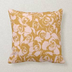 Almofada Teste padrão floral elegante no rosa e no amarelo