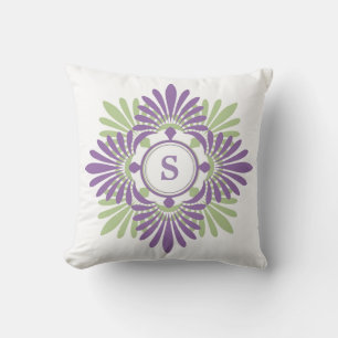 Almofada Teste padrão floral moderno verde roxo Monogramme