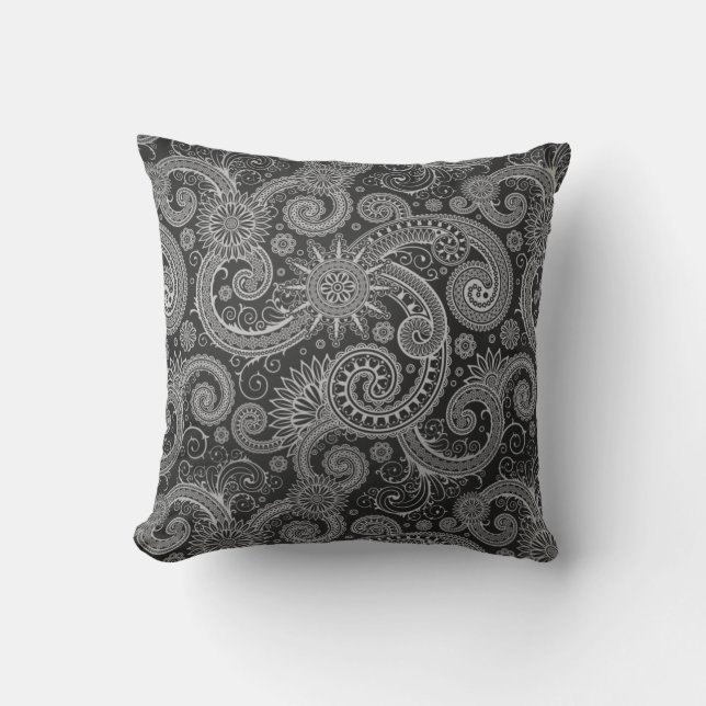 Almofada Teste padrão floral preto e cinzento abstrato (Frente)