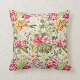 Almofada Teste padrão floral tropical do creme, o