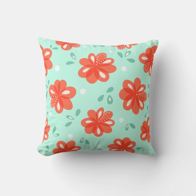 Almofada Teste padrão floral vermelho verde decorativo (Frente)