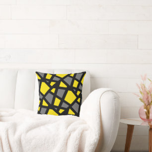 Almofada Teste padrão geométrico preto cinzento amarelo
