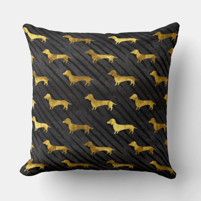 Almofada Teste padrão preto e Dourado do Dachshund (Frente)