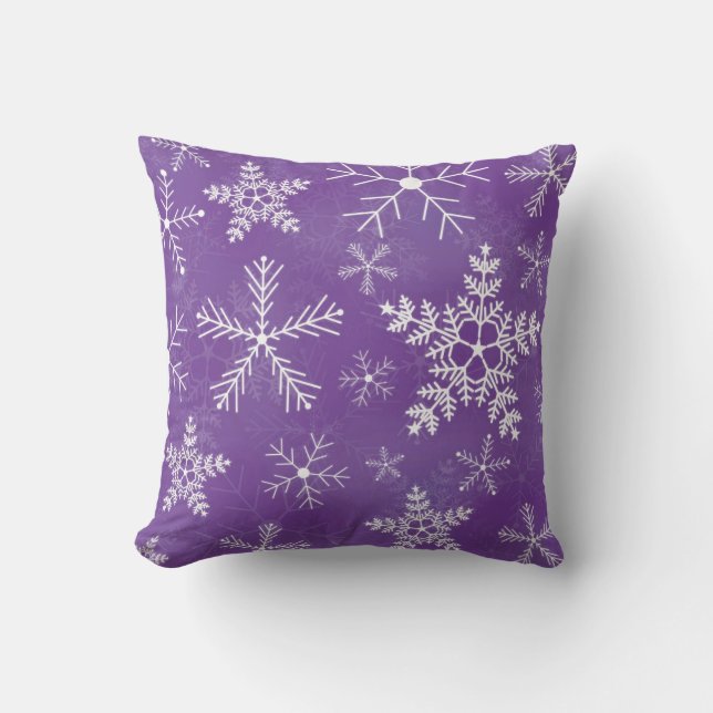 Almofada Teste padrão roxo e branco do floco de neve (Frente)