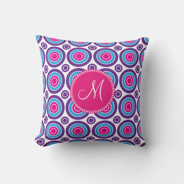Almofada Teste padrão roxo personalizado do círculo do rosa (Frente)