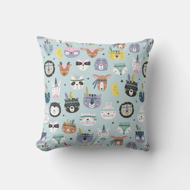 Almofada Teste padrão tribal bonito da cara (Frente)