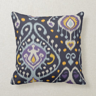 Almofada Teste padrão tribal do ikat azul amarelo moderno
