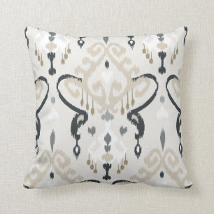 Almofada Teste padrão tribal do ikat branco preto bege