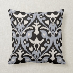 Almofada Teste padrão tribal do ikat preto cinzento