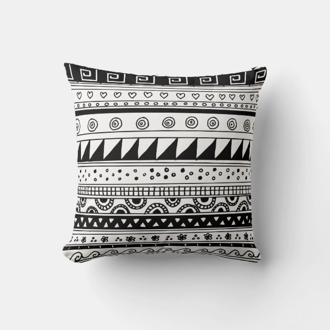 Almofada Teste padrão tribal preto e branco (Frente)