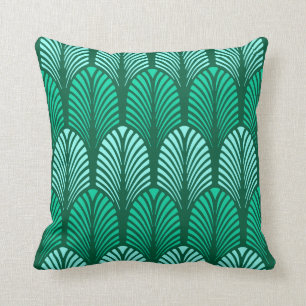 Almofada Teste padrão, turquesa e Aqua da pena do art deco