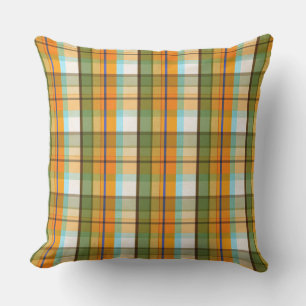 Almofada Teste padrão verde, branco e amarelo da xadrez