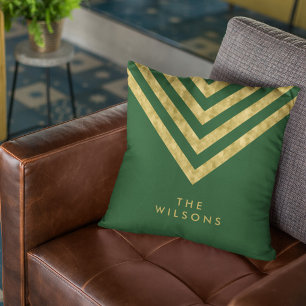 Almofada Teste padrão verde elegante de Chevron do nome de