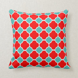 Almofada Teste padrão vermelho de Quatrefoil da cerceta