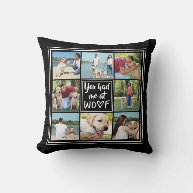 Almofada Teve-me no WOOF 8-Photo Collage a Preto Editável (Frente)