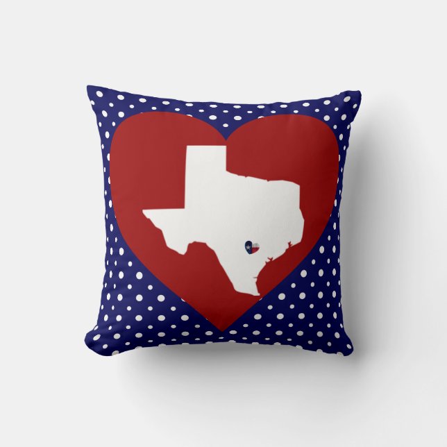Almofada Texas Love, Marinho w Dots, Red Heart, Texas Map (Frente)